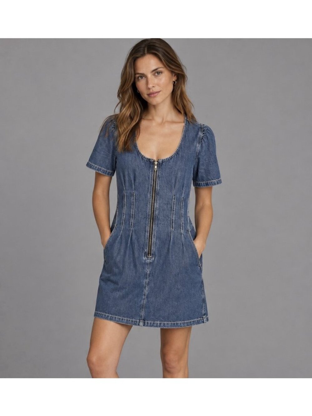 MADEWELL Womens Size 2 Darted Denim Mini Dress in Pixie Wash (Blue)